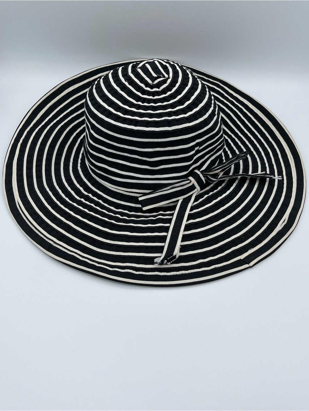 Capelli of New York Black and White Striped Wide Brim Sun Hat
